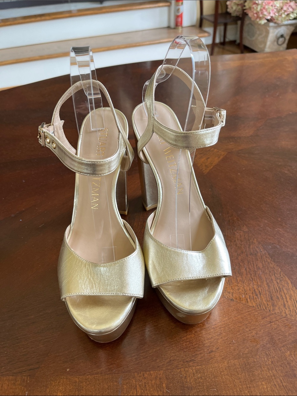 Stuart Weitzman Metallic Gold Platform Heel Sandals